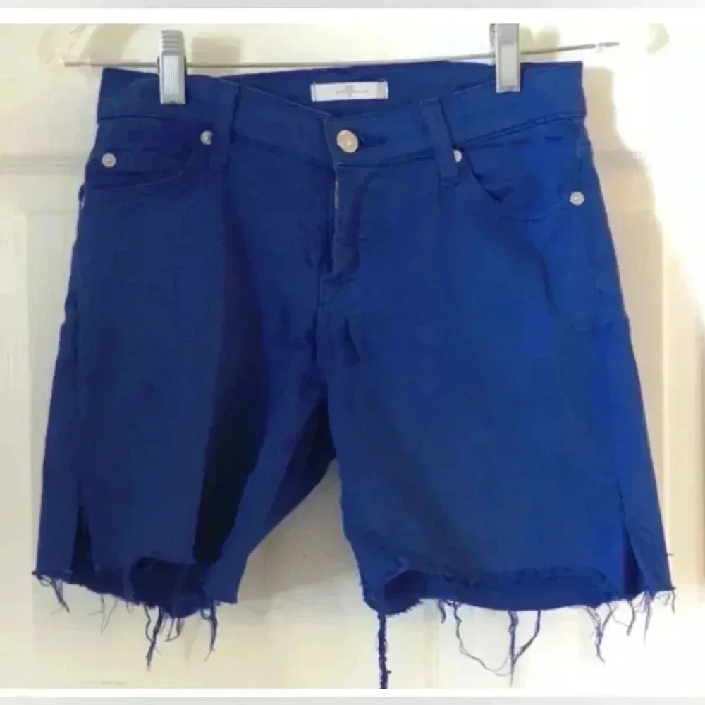 Woman 7 FOR ALL MANKIND Blue Cutoff Stretch Denim Shorts Sz 26 USA 7FAM
